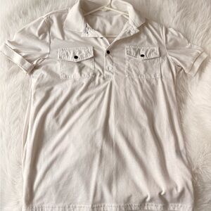 Men's White Short Sleeve Polo with Dual Chest Flap Pockets